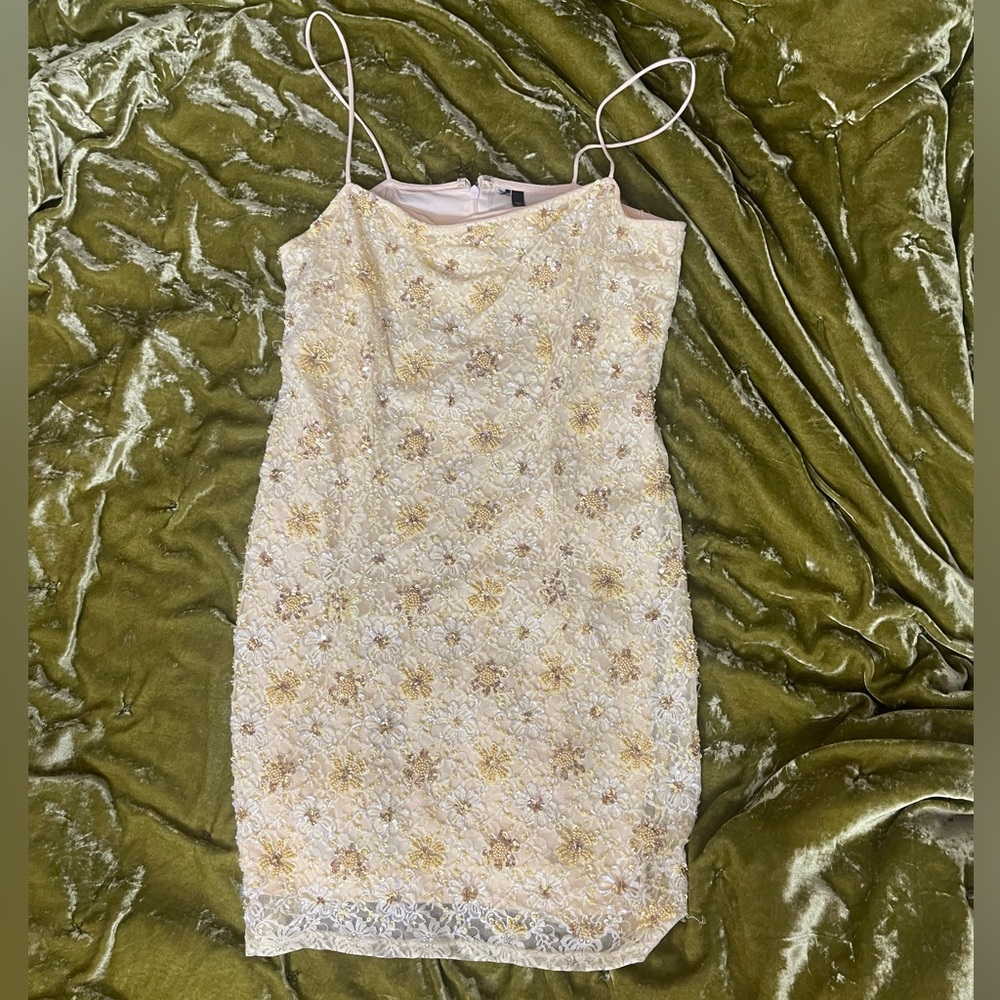 Topshop yellow sequin beaded embroidered sparkle strappy shift dress winx - Picture 3 of 14